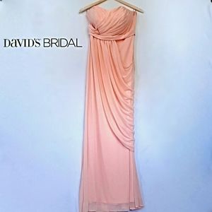 David's Bridal Strapless Powder Pink Bridesmaid Gown Size 8